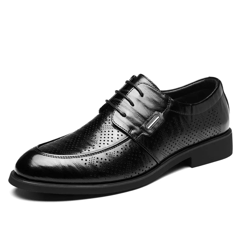 Men's Summer Breathable Leather Shoes Comfortable Soft Bottom Hollow Design Business Formal Derby Shoes British Style-SJ551-1