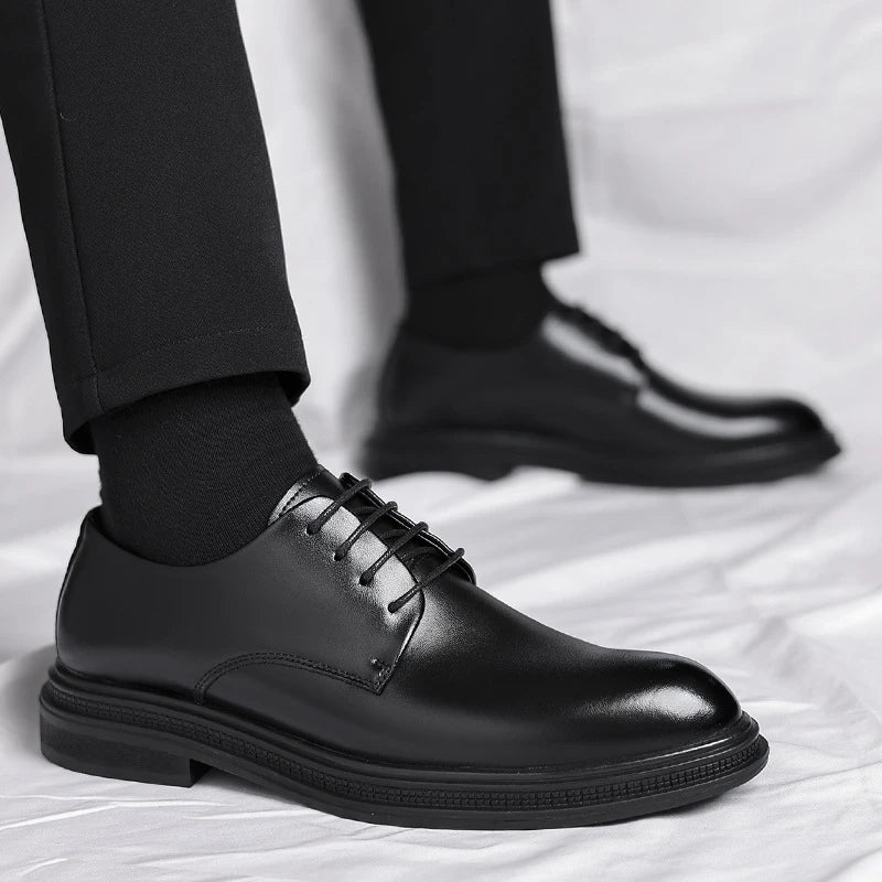 Mens Black Leather Shoes Autumn British Style Formal Business Footwear Low Top Commute Style Dress Shoes For Suits