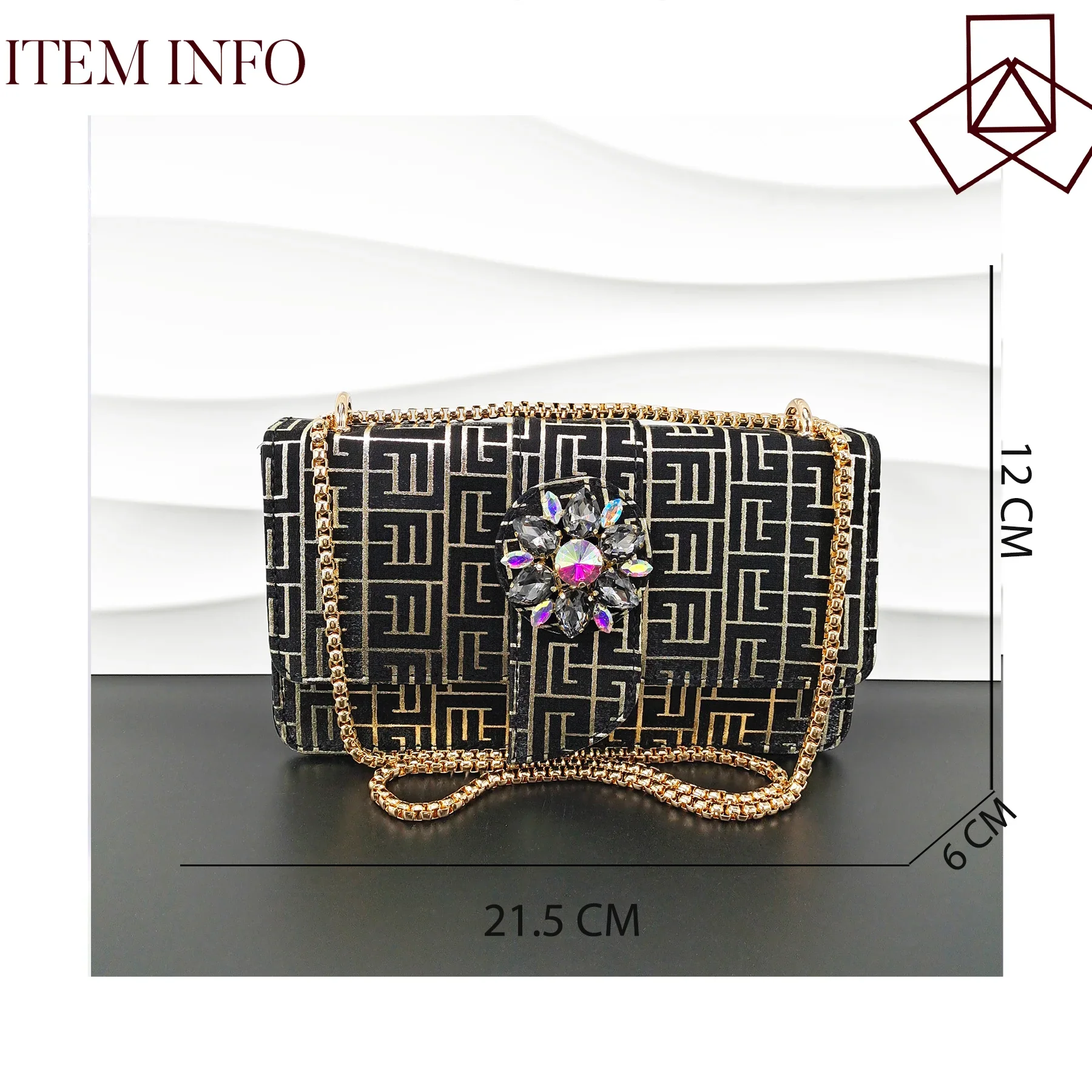 Embossed Style Big Diamond Decoration Classic Black Color Shoes and Bag Set