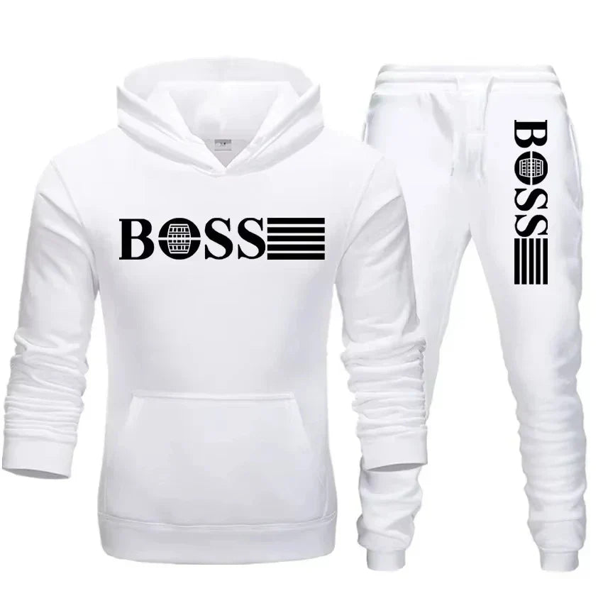 Winter and autumn fleece thickened hooded pullover sweater jacket for men, casual sports outfit, two-piece set for men