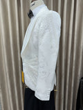 Jacquard White Elegant Beaded Men's Suits 3 Pieces Dancing Wear Plus Size Shawl Lapel Suit Set For Men Autumn Long Sleeve Tuxedo
