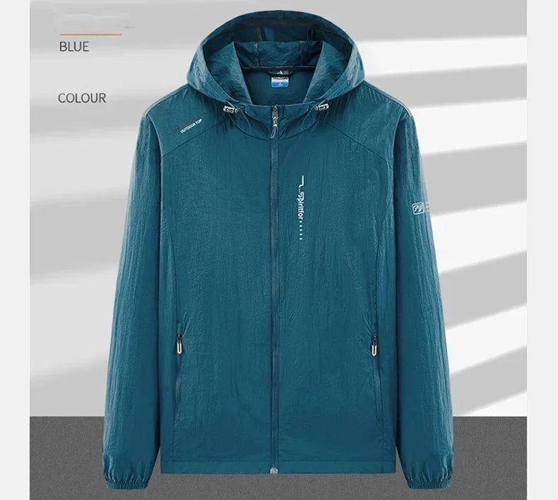 Men's UPF 50+ UV Protection Windbreaker Quick Dry Jacket Outdoor Sun-Protective Thin Hiking Fishing Cycling Hooded Sport Light