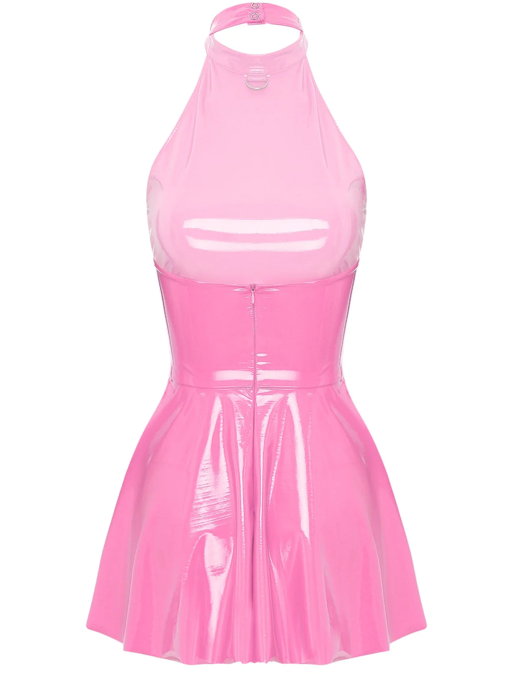 Womens Glossy Patent Leather Glossy Mini Skater Dress Halter Backless Bodycon Lingerie A-Line Dresses Rave Disco Party Clubwear