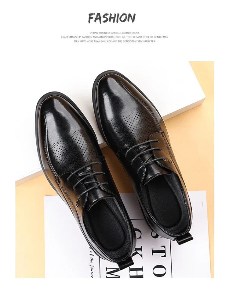 Men's Summer Breathable Leather Shoes Hollow out Comfortable Fashionable Business Formal Derby Shoes British Style-SJ2502-1