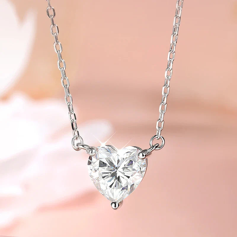 1CT 2CT 3CT Heart Cut Certified Moissanite Necklace for Women 18k Gold Plated Jewelry Sterling Silver S925 Pendant Chain