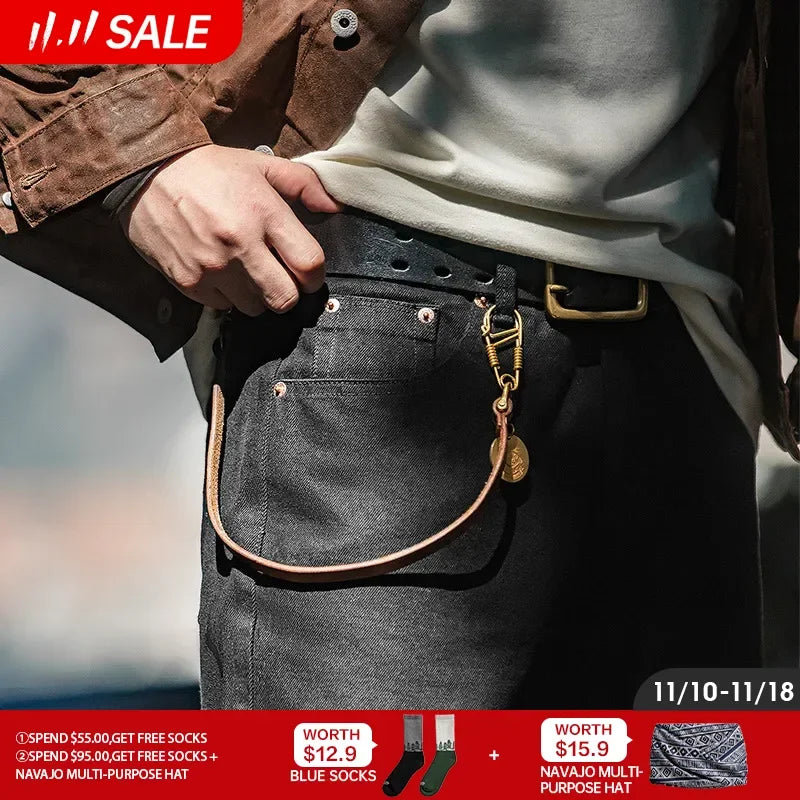 Men Baggy Denim Jeans American Retro Pure Black Mid-waist Jeans