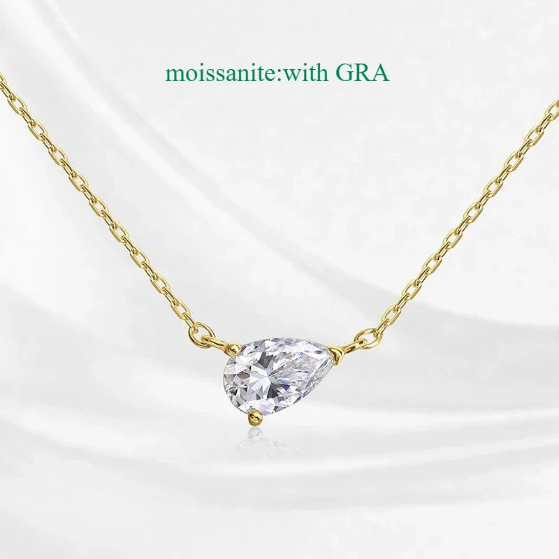 18k Plated 1CT 2CT 3CT Pear Cut Moissanite Necklace for Women Classic Lab Diamond Pendant GRA  Sterling Silver 925 Chain