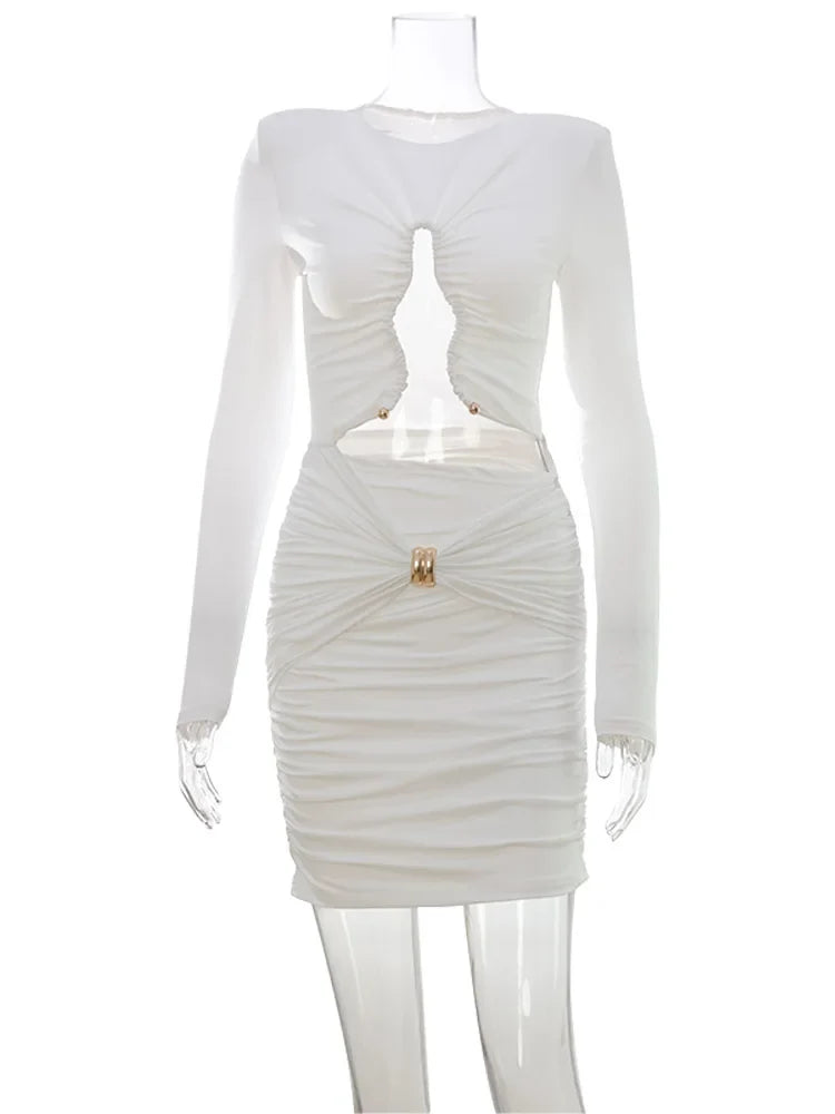 O Neck Hip Wrap Women Dresses Long Sleeve Hollow Out Fashion Sexy Club Skinny Solid Hip Wrap Bodycon Female Elegant