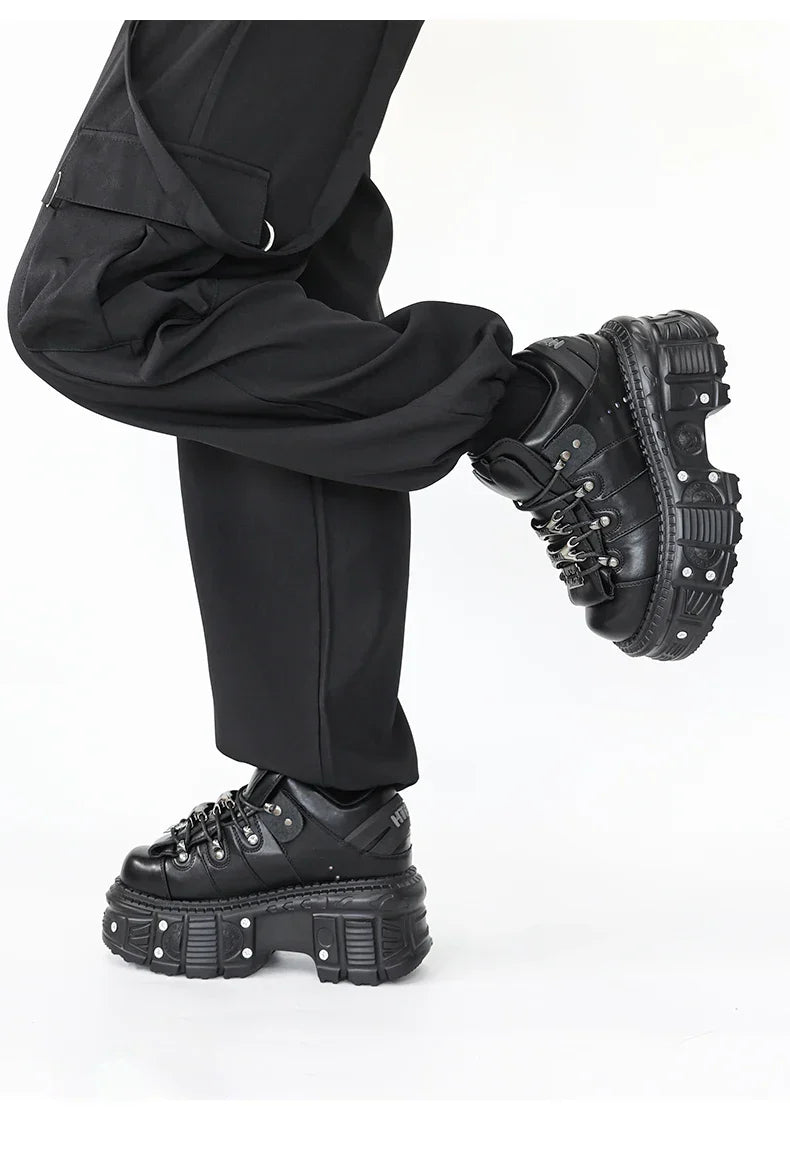 2026 New Punk Style Women Shoes Lace-up Heel Height 6CM Platform Shoes Woman Gothic Ankle Rock Boots Metal Decor Woman Sneakers