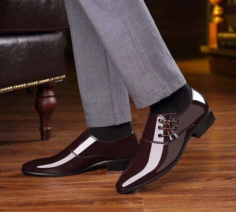 Men's Formal Shoes Patent Leather Pointed Toe Social Shoe Male Bright Upper Spring Autumn 2025 Style High Quality Fashion 39 New