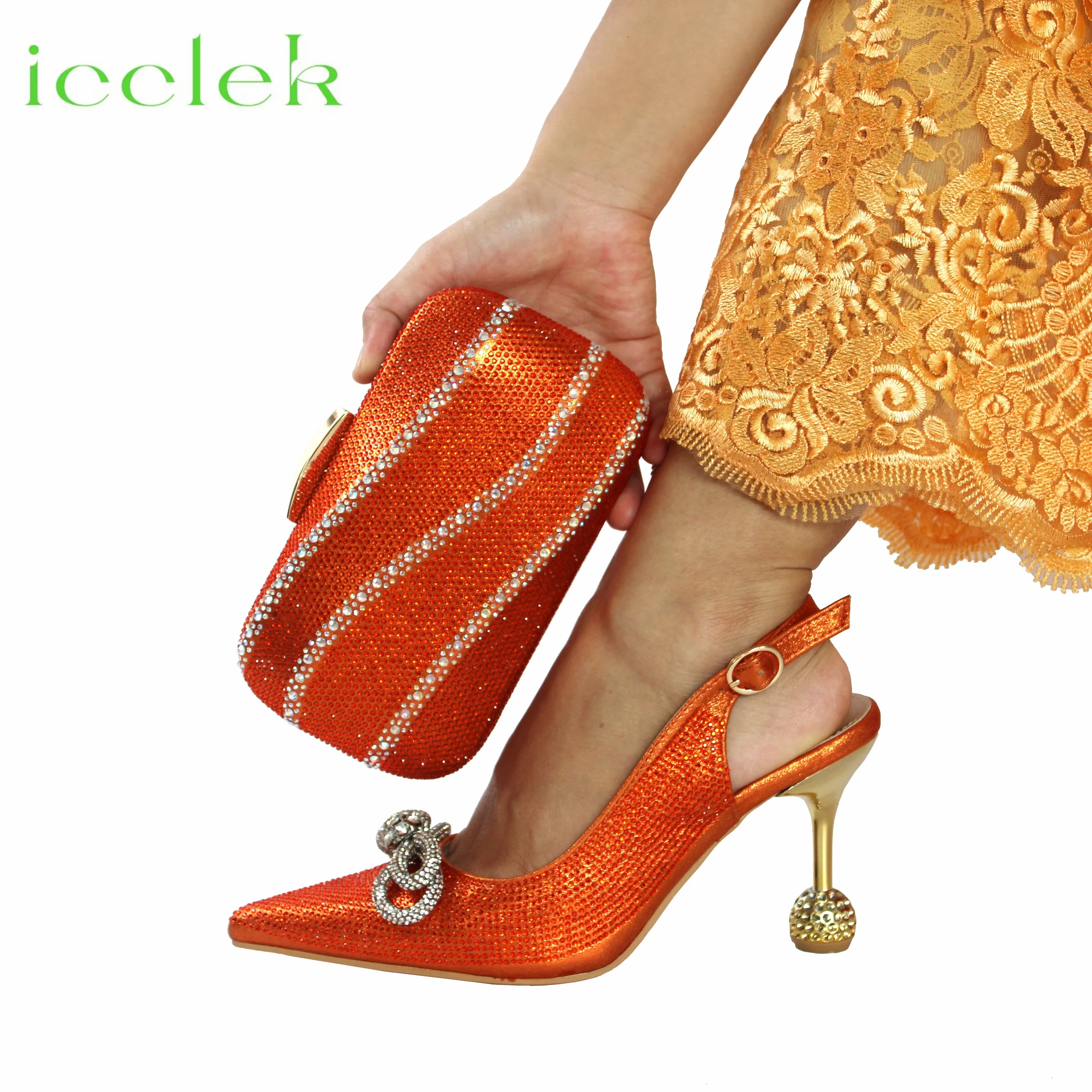 Wine Color Crystal Decoration Style Round Heels Friends Party Sandals and Bags