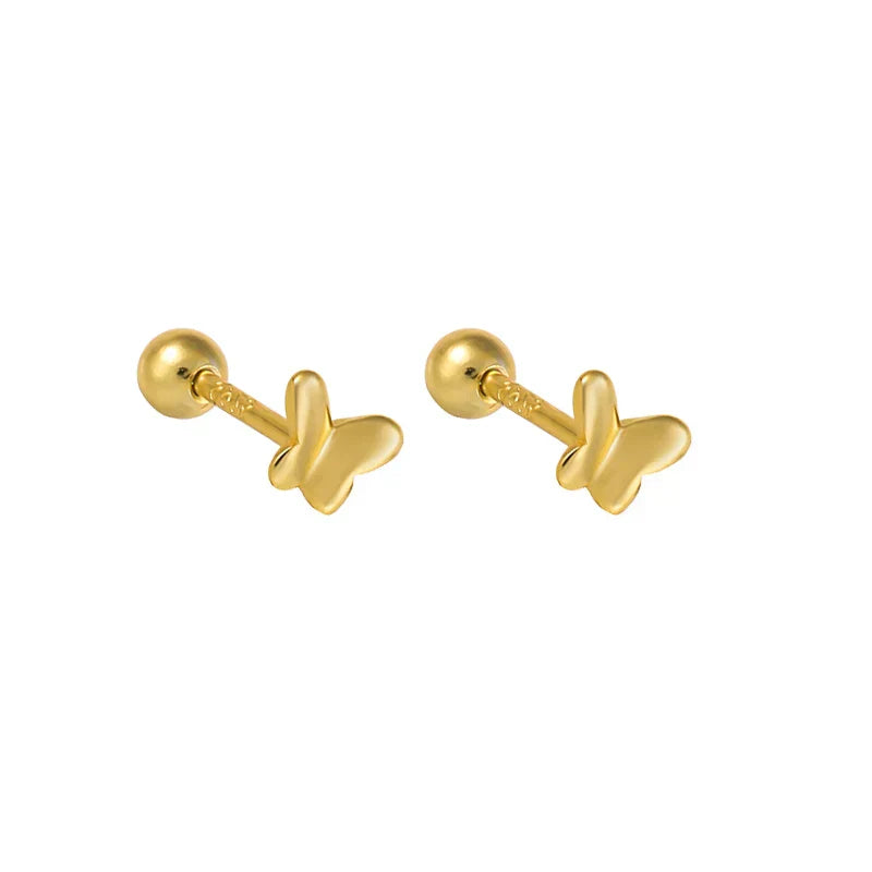 925 Sterling Silver Fashion Simple Golden Flower Beads Small Stud Earrings for Women Teen Piercing Jewelry Accessories