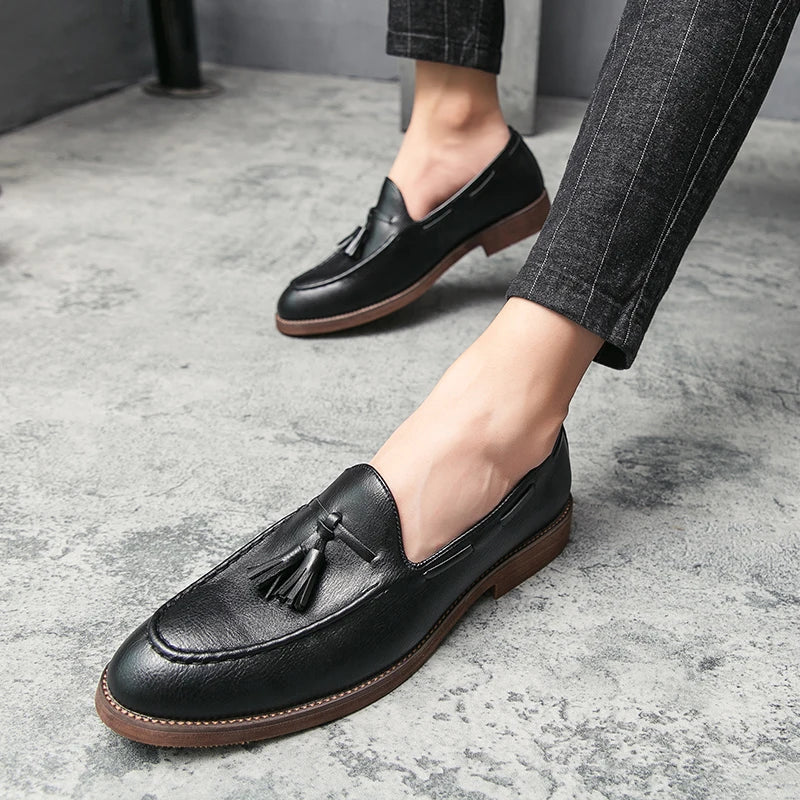 Men Small Fringe Loafers PU Low Heel Business Casual Formal Men Shoes
