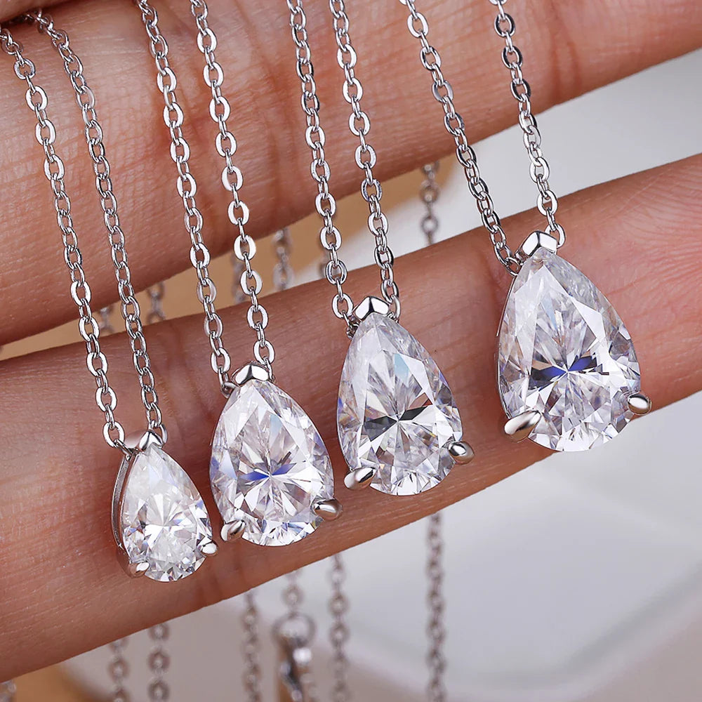 1-4Carat Pear Cut Moissanite Solitaire Pendant Necklace for Women S925 Silver 18K Gold Plated Waterdrop Neck Chain Jewelry Gift