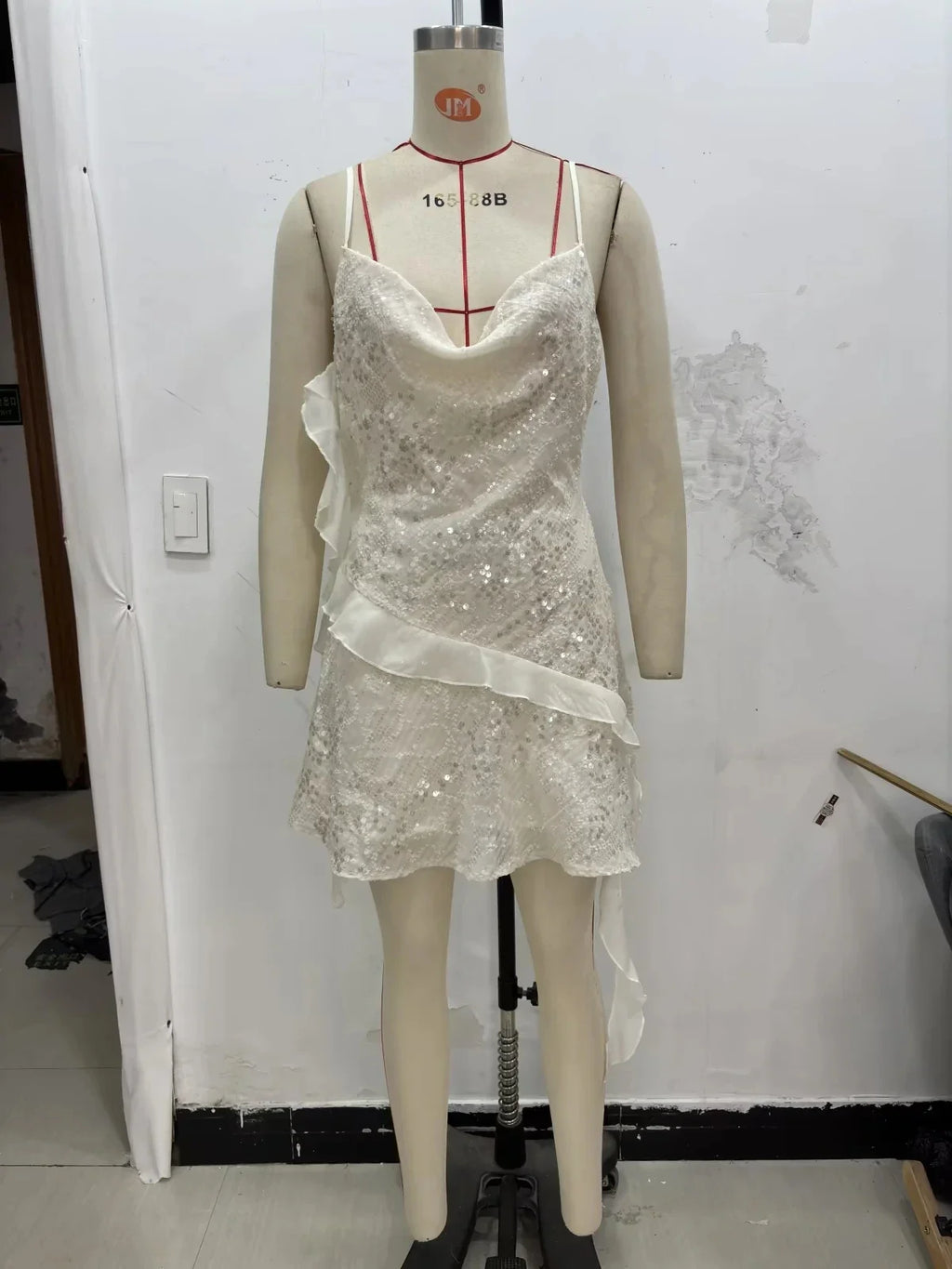 Sexy Chic Women Dress Solid Cami Backless Sequined Tierred Mini Short Dress Fashion 2025 Fall Evening Club Party Dress