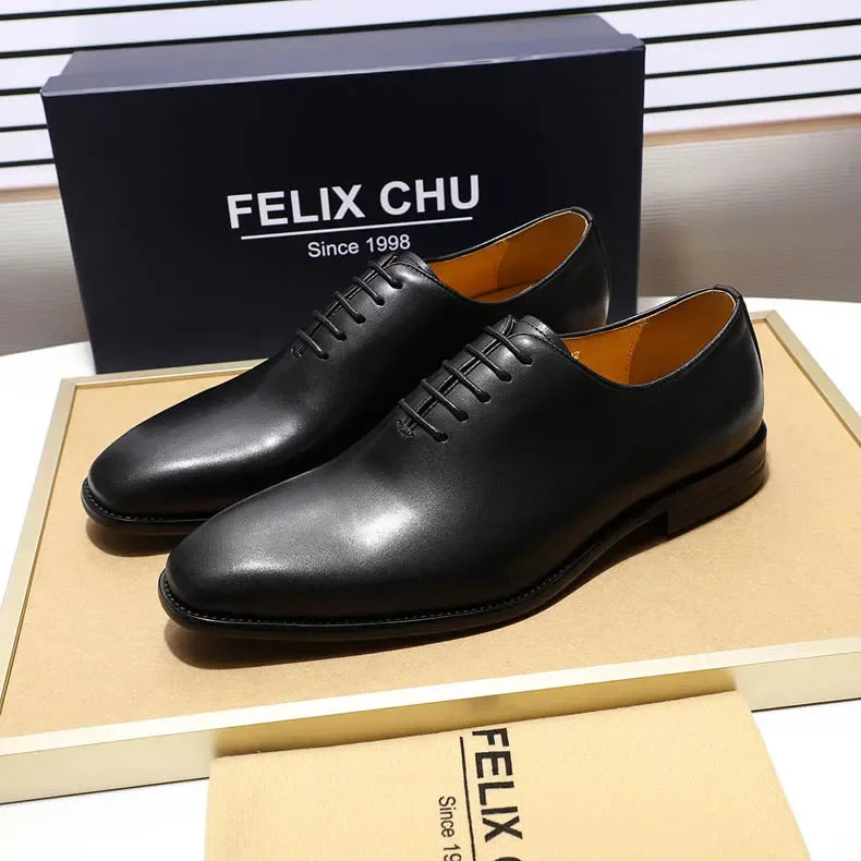 Designer Genuine Leather Mens Wholecut Oxford Shoes Luxury Brand Black Brown Dress Shoes for Business Office Formal Wear