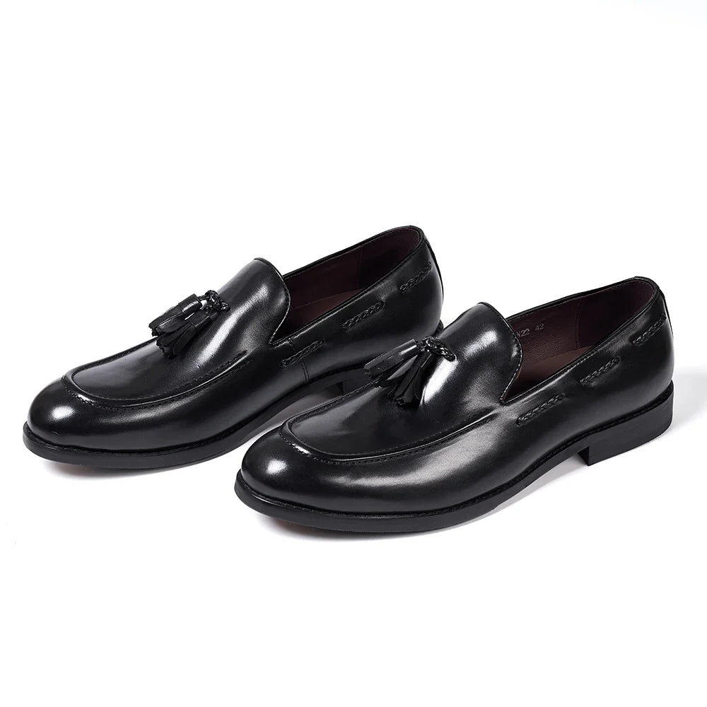Classic Men's Genuine Leather Tassel Loafers Handmade Slip-On Casual Shoes Comfortable for Office Wedding Dressing Daily Wear