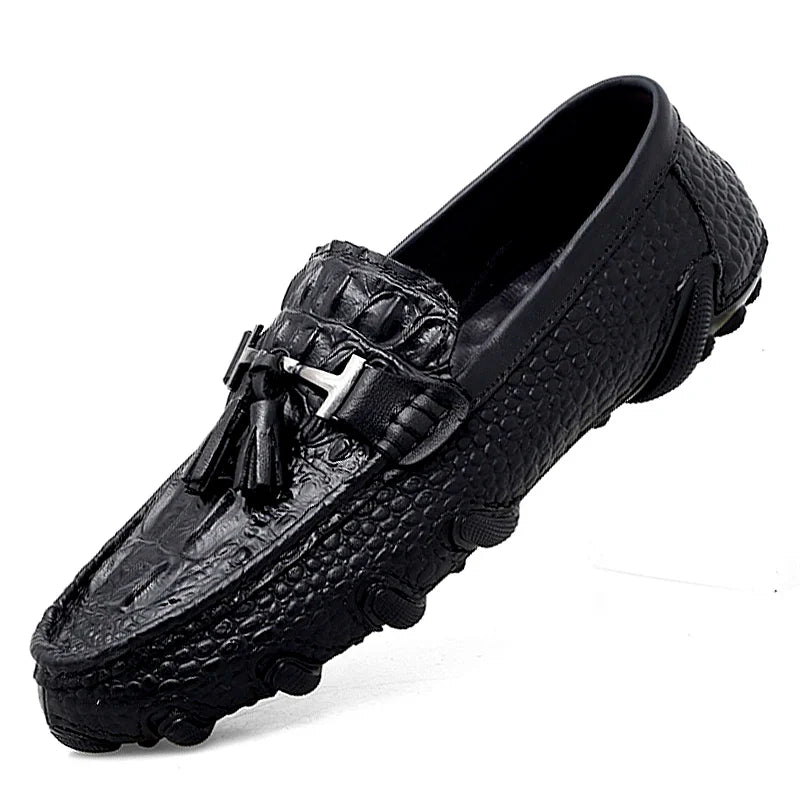 Luxury New Genuine Leather Men Shoes Thick Bottom Crocodile Style Moccasins Mens Loafers Fashion Male Flat Classic Driving Shoes