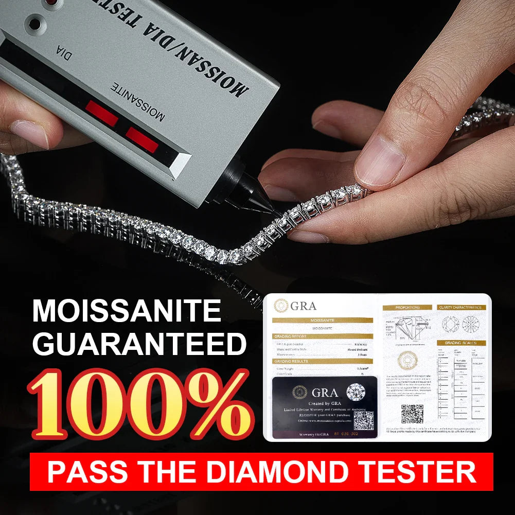 Classic Moissanite Diamond Tennis Necklace for Women 2/3/4mm 925 Silver Original GRA Certified Clavicle Chain MON01