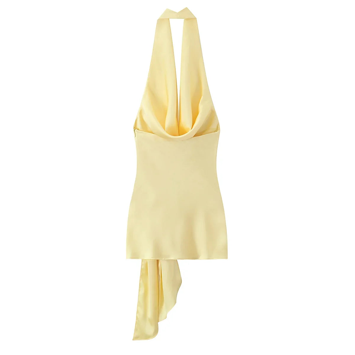 Chic Sexy 2026 Women Mini Dress Fashion Summer Asymmetric Neck-mounted Mini Dress Lace Yellow Sleeveless Female Vestidos