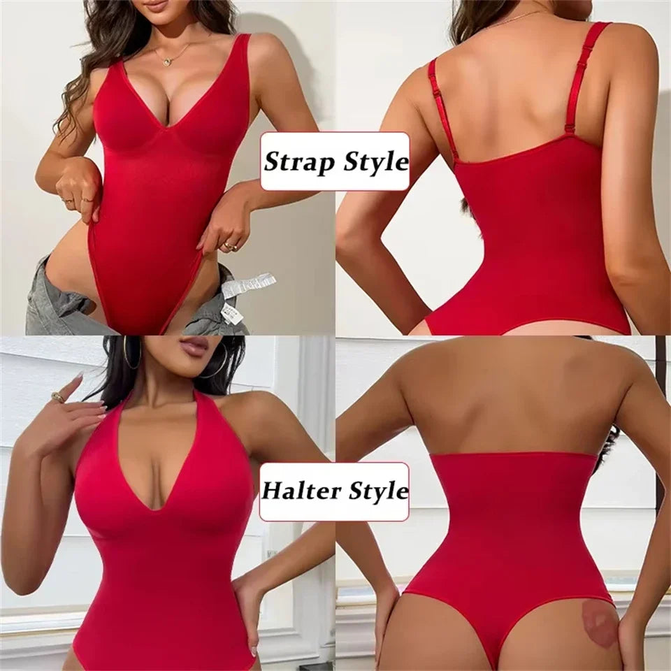 Wechery Slimming Underwear Bodysuits Tummy Reducing  Waist Trainer Shapewear Sexy Deep V Halter Top Two Ways To Wear