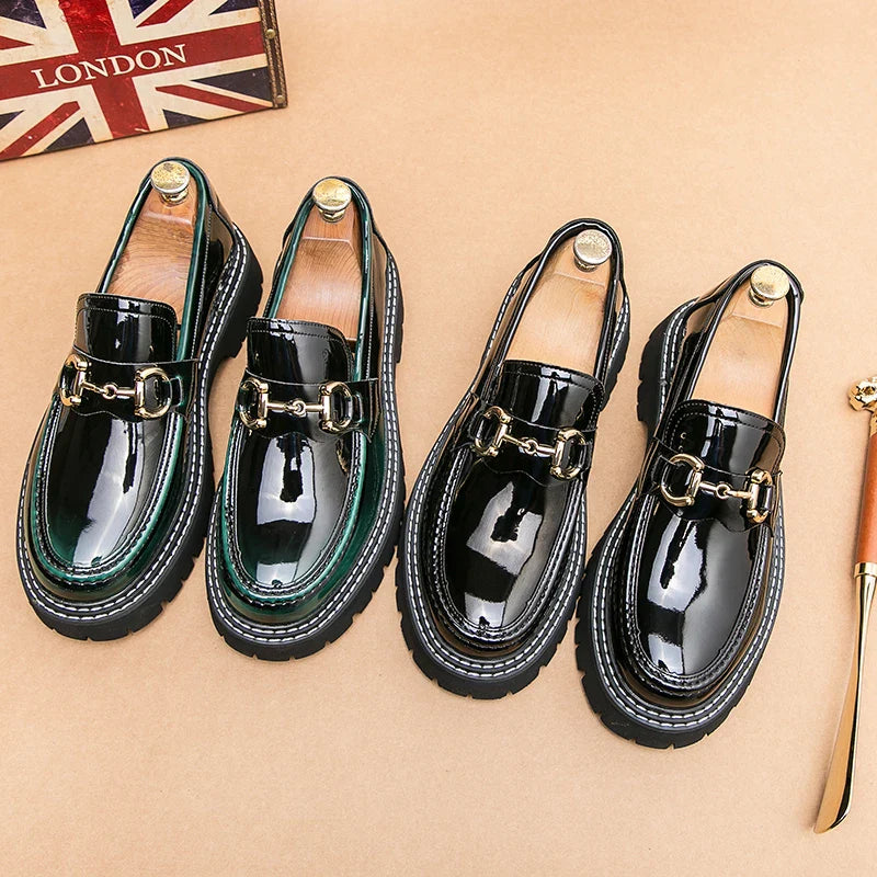 New Men Patent Leather Loafers Fashion Casual Shoes Male Thick Sole Increased Height Slip On Breathable Comfortable Driving Shoe