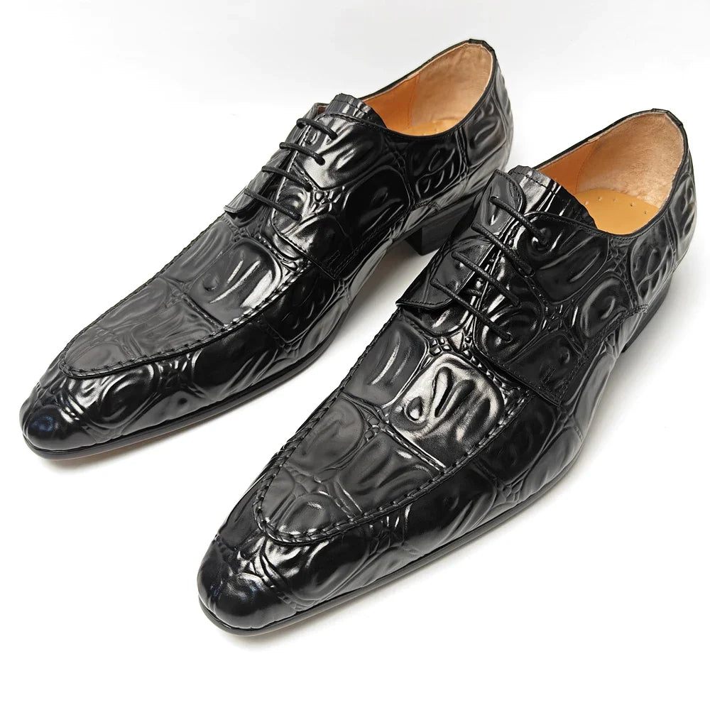 Luxury Men Leather Shoes Hand Stitched Derby Crocodile Skin Prints Mens Leather Casual Shoes Office Dress Customized Service
