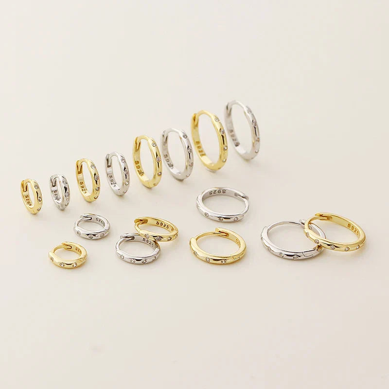 925 Sterling Silver Fashion Simple Piercing Ear Closure Statement Stacked Ear Hoop Earrings for Women Huggies Jewelry