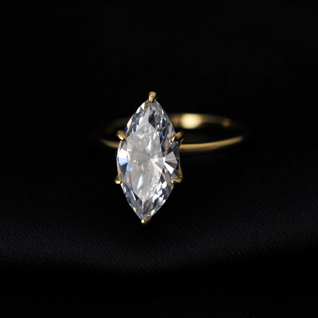 Vintage 9ct 5A Marquise Shape Cubic Zirconia Solitaire Engagement Ring For Women 925 Sterling Silver 14K Yellow Gold