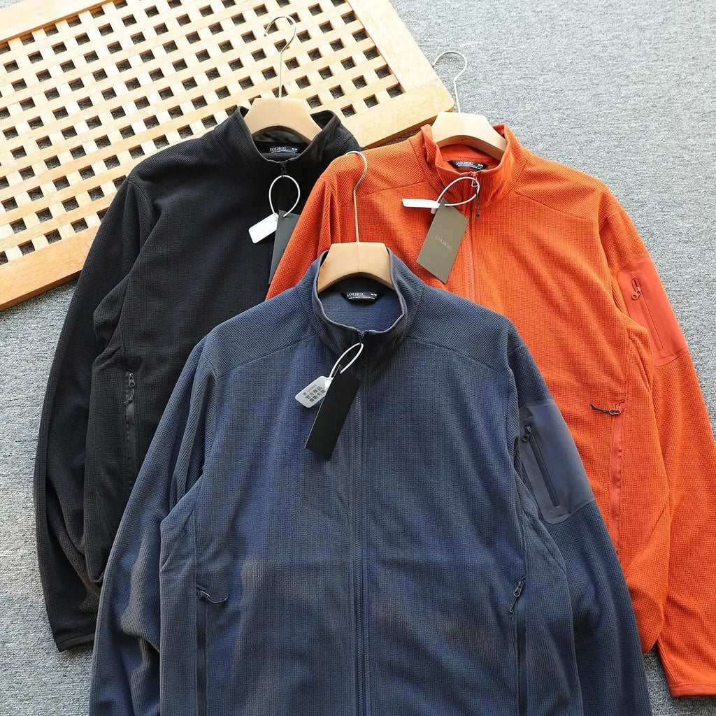 Outdoor Lightweight Fleece Sweatshirt Jacket Men's Zipper Closure Stand Collar Technical Fabric Comfortable Youth Fashion