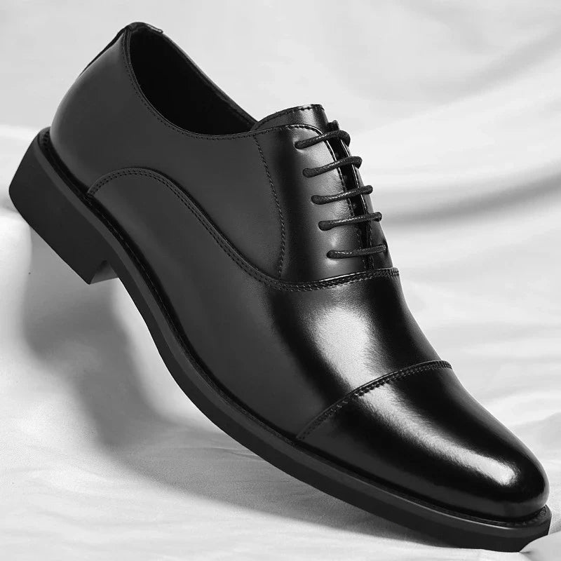 Mens Brown Gradient Leather Cap Toe Oxford Dress Shoes Lace Up Formal Business Office Work Daily Wear Comfortable Non Slip Shoes