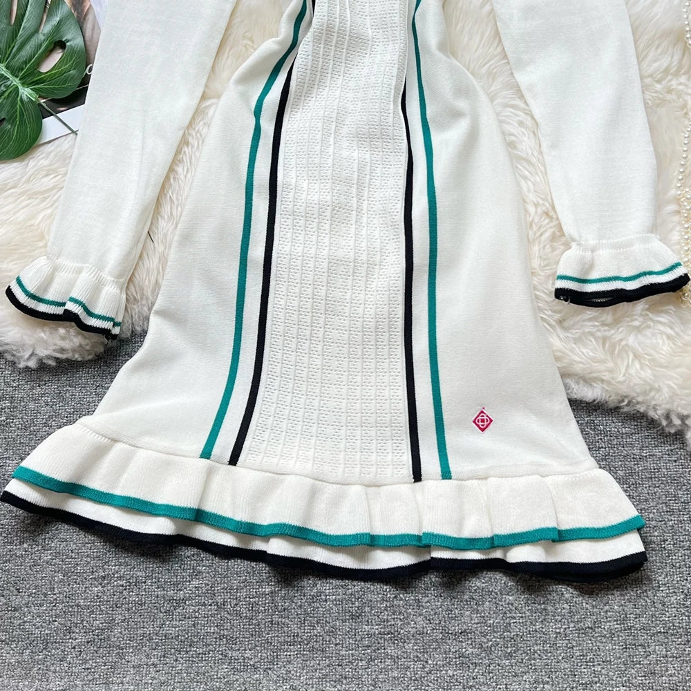 Brand Fashion Women Knitted Mini Dress Ins Hot Sexy Package Hips Ruffled Party Dress Streetwear Lady Outfits Vestidos