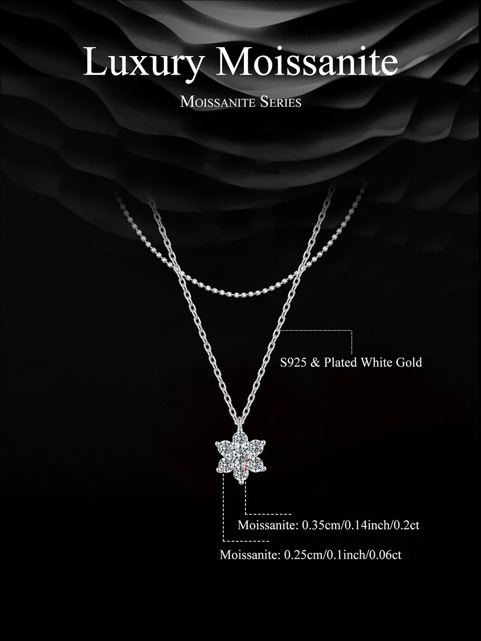 Double-layer Moissanite Necklace for Women, 925 Sterling Silver Snowflake Pendant Necklace for Women Dazzling Winter Gift