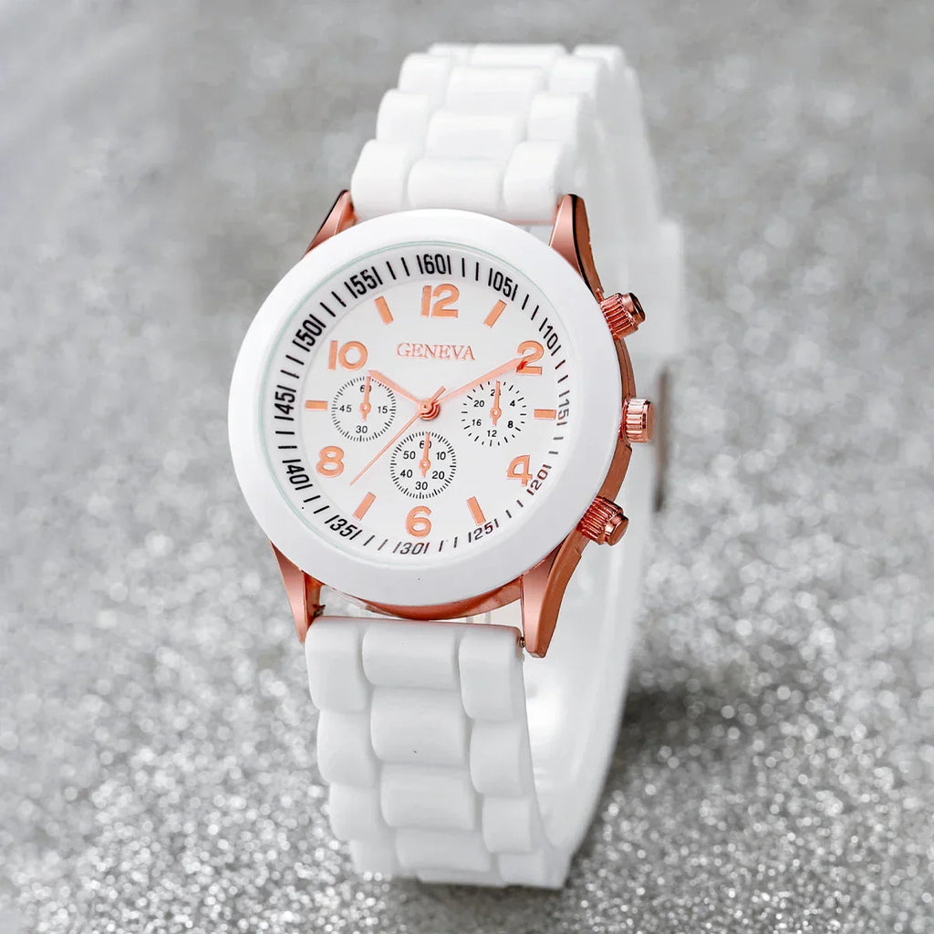 4pcs/set Geneva Watch Fashion Silicone Band Women Quartz Watches Heart Jewelry Set(Without Box)