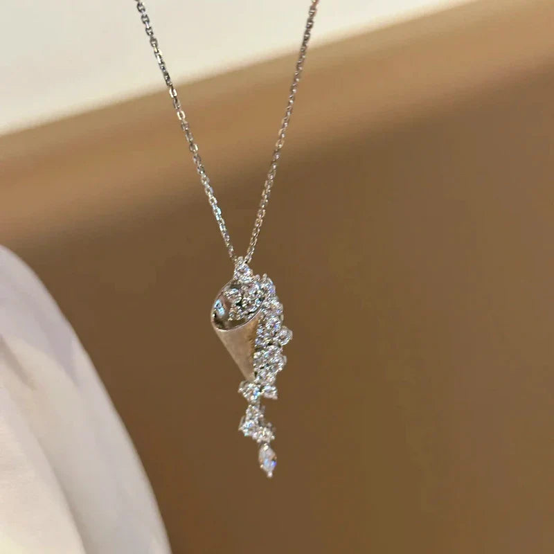 Marquise/Round Cut Moissanite Necklace Exquisite Tassel Pendant Necklaces For Women Collarbone Chain Jewelry Gift