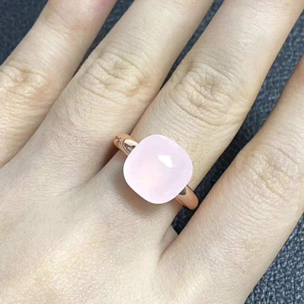 Trendy 12.6mm Flat Rose Gold Ring 35 Candy Colors Green Amethyst Turquoise Crystal Jewelry Gift for Women
