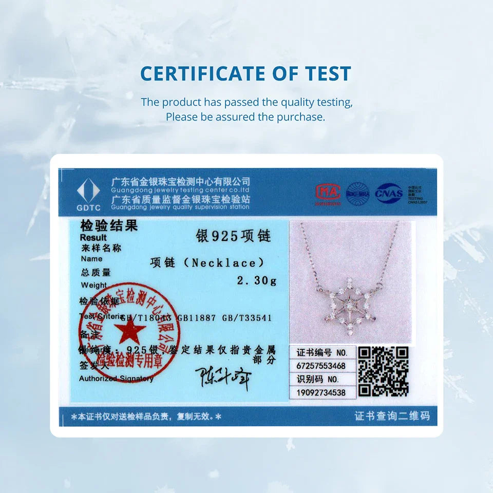 925 Sterling Silver Snowflake Pendant Necklace Sparkling Hexagram CZ Link  O-Chain Original for Women Xmas Winter Gift