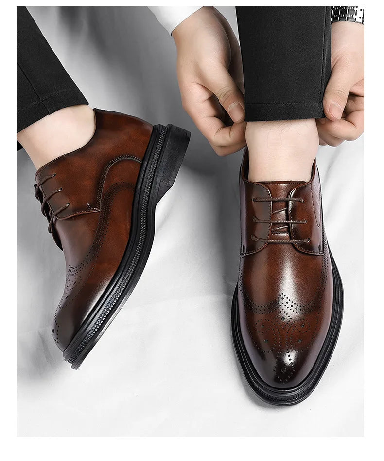 Business Formal Casual Wedding Shoes for Men Fashion New Designer Inner Increase Shoes Male Spring Autumn Retro Leather Shoe Man