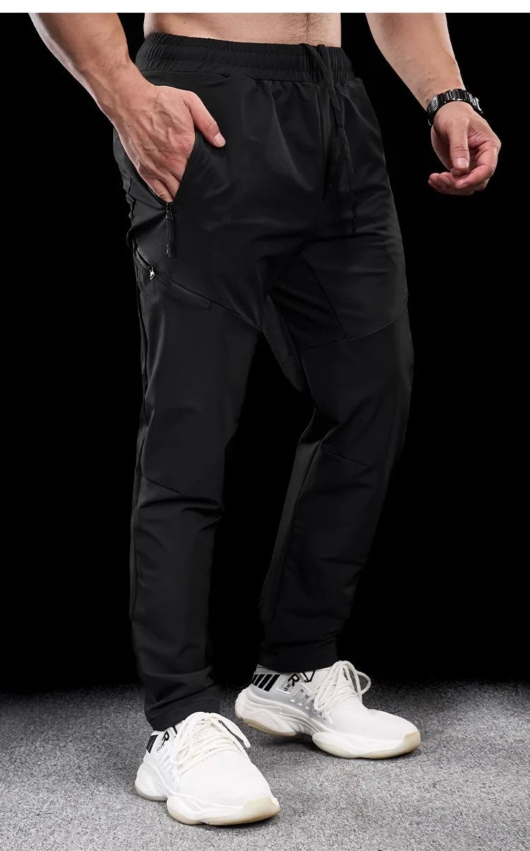 New Autumn Winter Men Quick-drying Sports Casual Trousers Gym Fitness Running Training Clothes Micro-elastic Zipper Pocket Pants