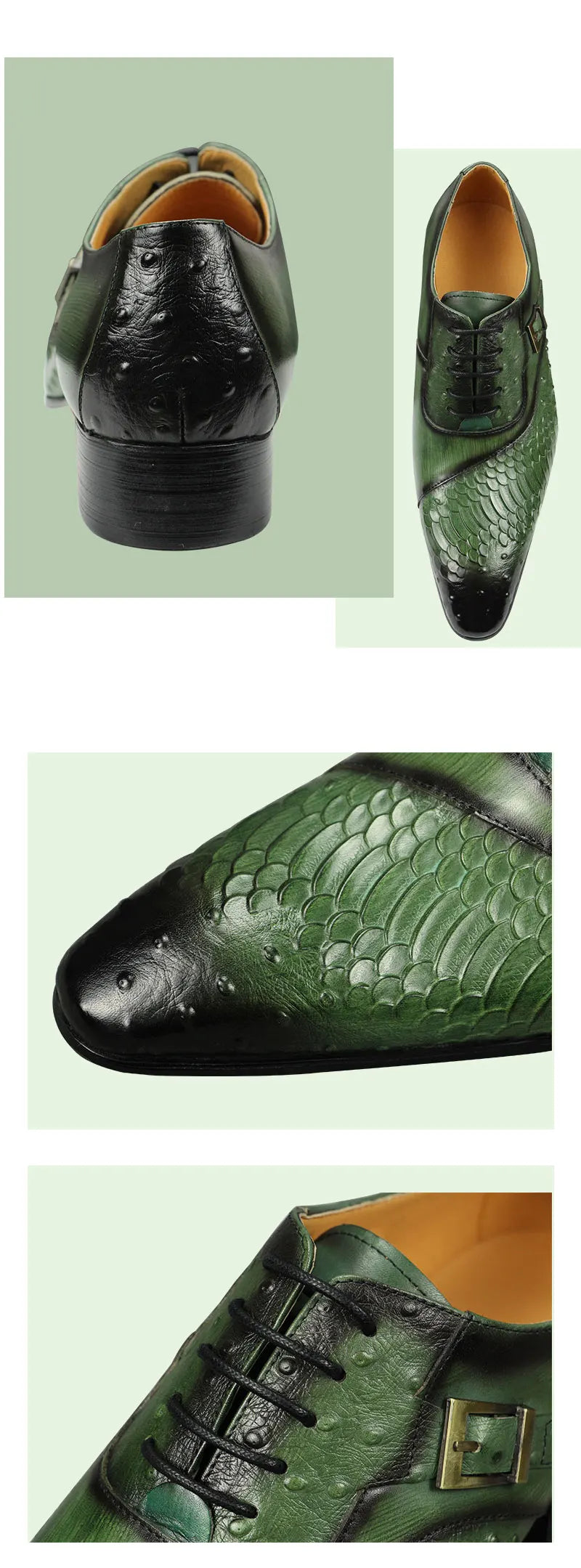 Luxury Men Oxford Shoes British Carved Fashion Dress Leather Shoes  Pointed Shoes Trendy Lace-up Green Black Formal Shoes Men