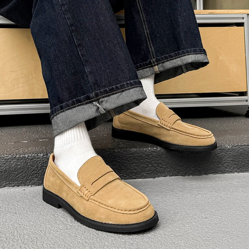 Handmade Mens Leather Loafers Non Slip Slip on Walking Flats Breathable Outdoor Casual Shoes for Man Work Office Driving Shoes