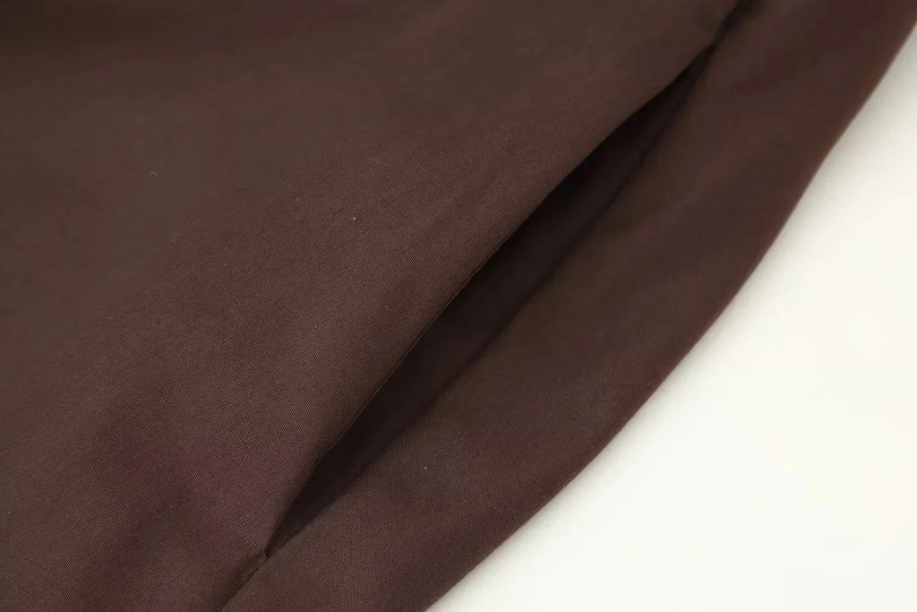 2026 Spring Summer Vintage Women Dress Fashion Single Breasted Sashes Draped V Neck Sleeveless Chic Brown Ladies Dresses