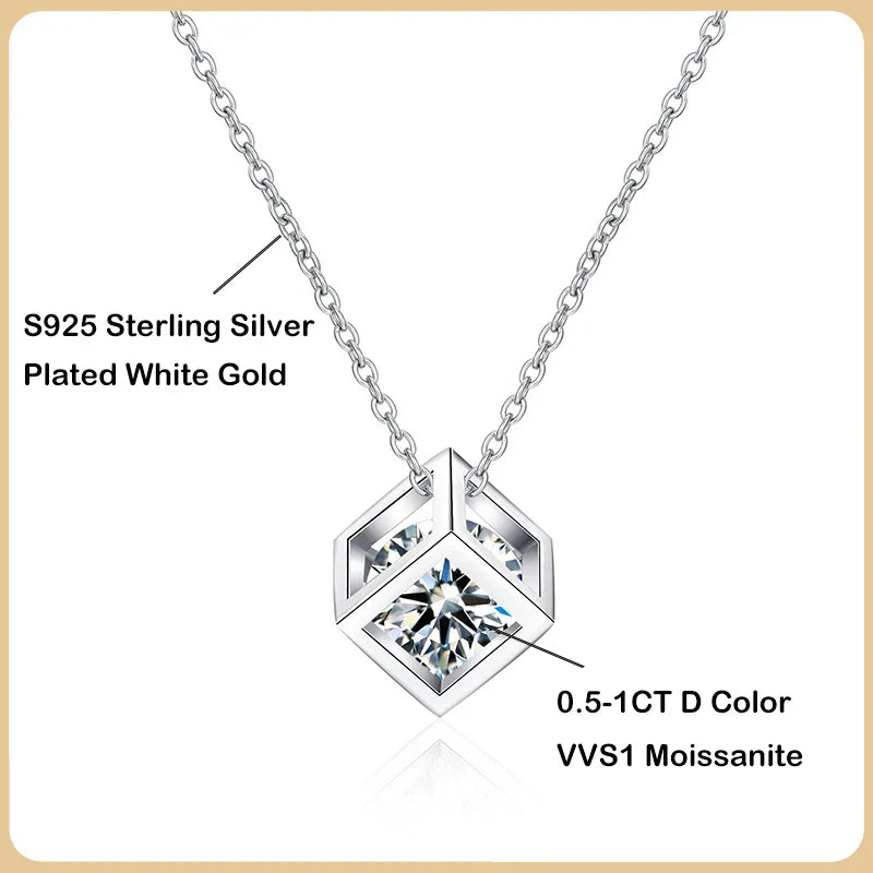 Real S925 Sterling Silver 1ct Moissanite Pendant Necklace for Women Party Fine Jewelry Diamond Neck Chain Necklaces Gift