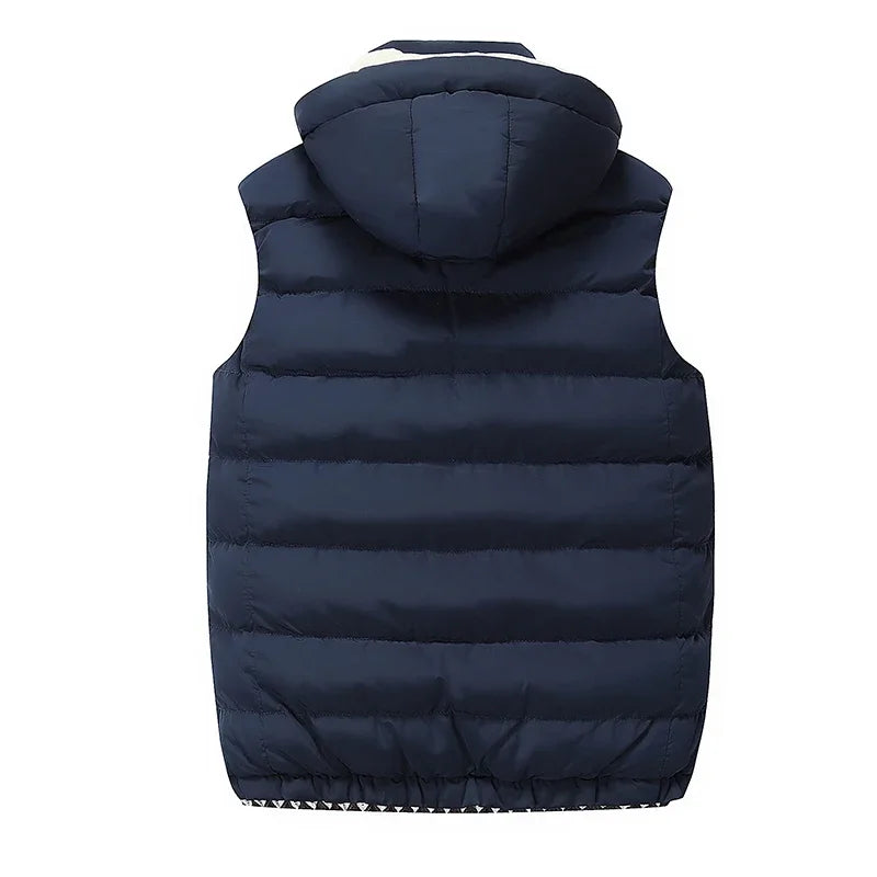 5XL Men Winter Vests Hat Detachable Down Vest Casual Waistcoat Sleeveless Jackets Male Hooded Vest Outwear Warm Coats Windproof