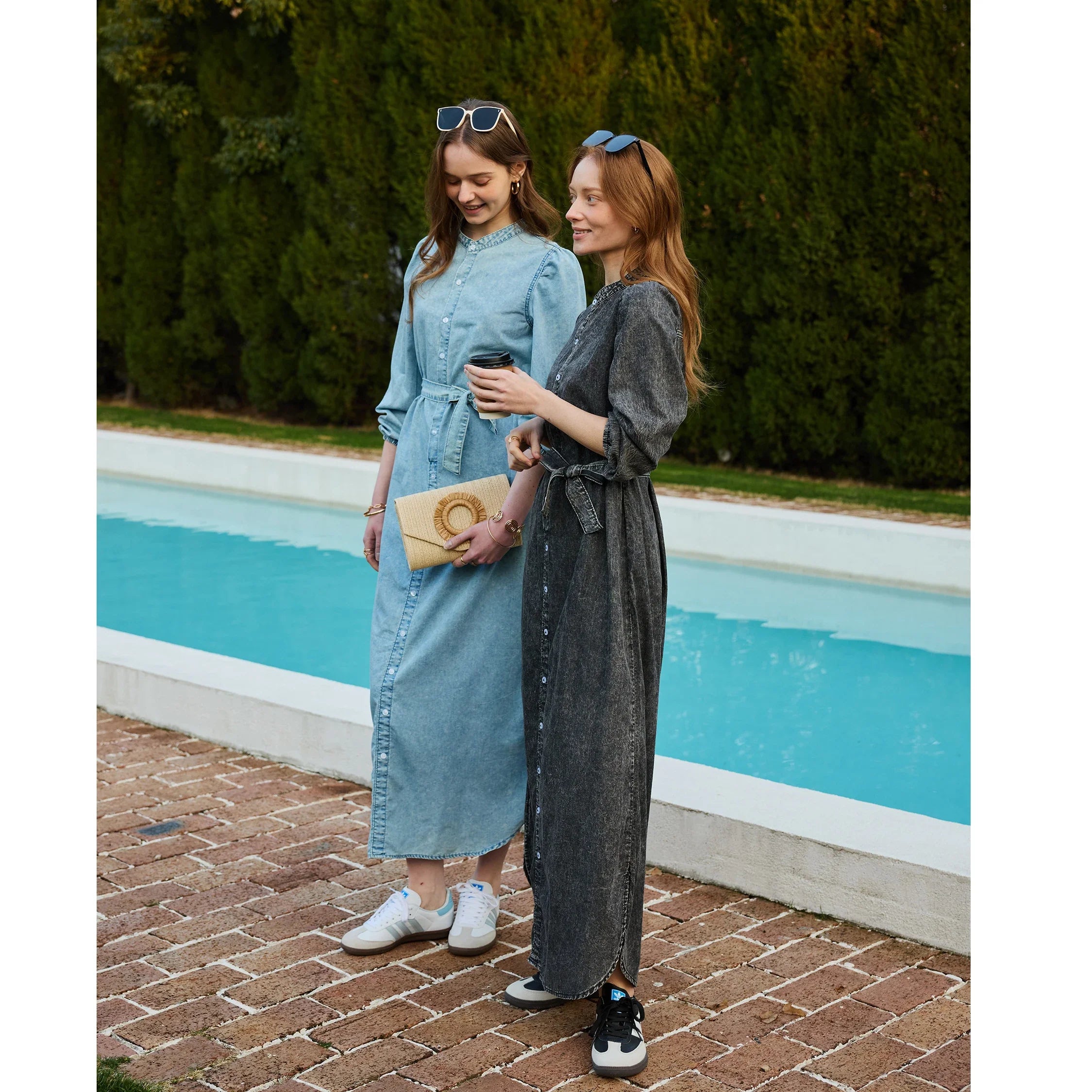 SS26 Women Lightweight Denim Dress Cotton Black and Blue Maxi Dress