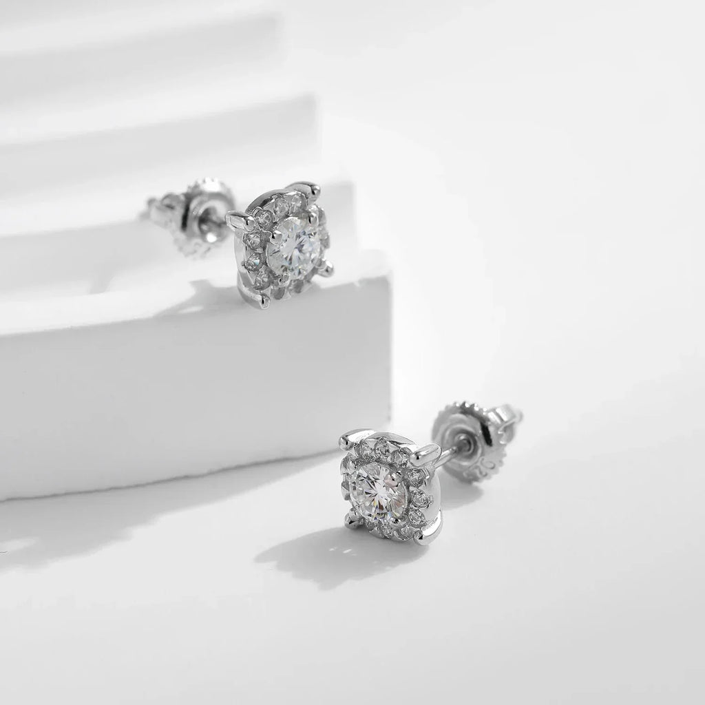 D Color Moissanite Stud Earrings Round Cut Lab Created Diamond 925 Sterling Silver Silver Bridal Jewelry For Women Gifts