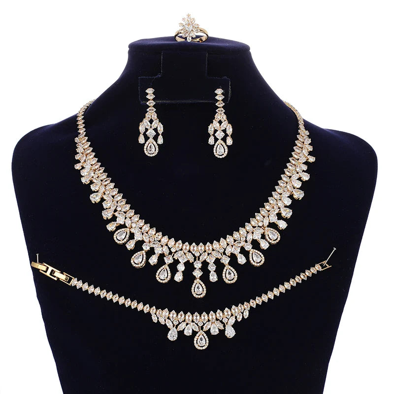 Jewelry Set New Retro Simple Ladies Engagement Wedding Necklace Bracelet Ring Earrings Zircon Set BN8050 Bijoux Mariage