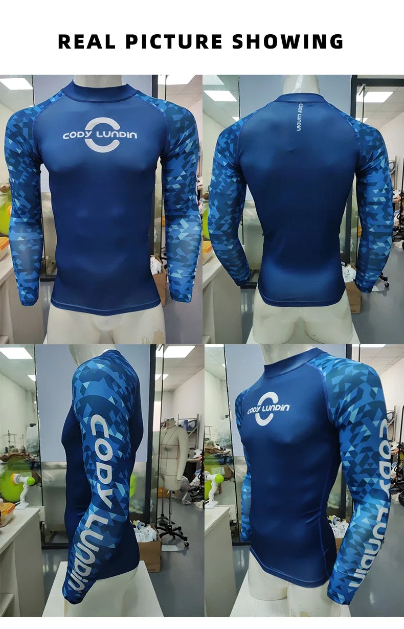 Surfing Swimming Diving T-Shirts Tight Long Sleeve Rash Guard Swimwear Men's UV Protection Surf Clothing Beach Floatsuit Tops