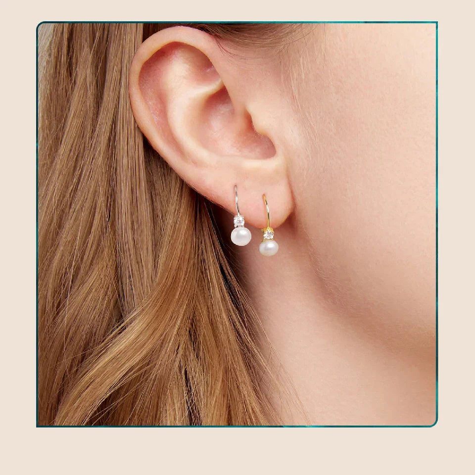 Moissanite Freshwater Pearl Earrings for Women Wedding, Round Cut Lab Diamond 925 Sterling Silver Drop Dangle Ear Buckles