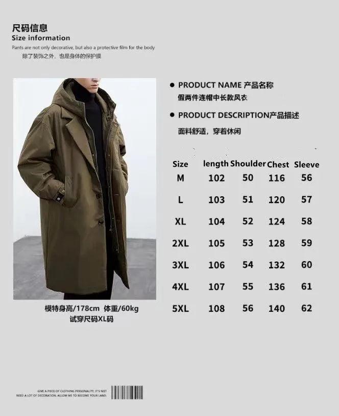 2024 Spring and Autumn New Fashion Solid Color Windproof Long Trench Coat Men's Casual Loose Large Size High Quality Coat M-5XL